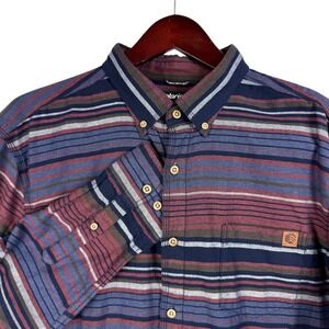 Solaris Mens Flannel Long Sleeve Striped Button Down‎ Shirt XL Made in Sri Lanka